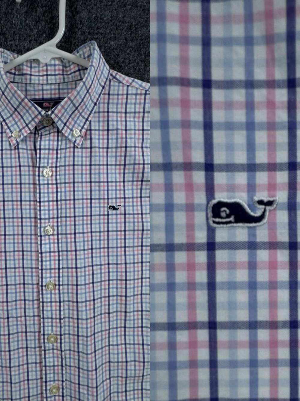 Vineyard Vines Logo Button-Down Boys XL Blue Pink Whale Cotton Long Sleeve Shirt